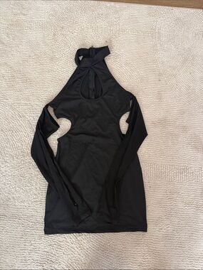 Black Cutout Halter Long Sleeve Top